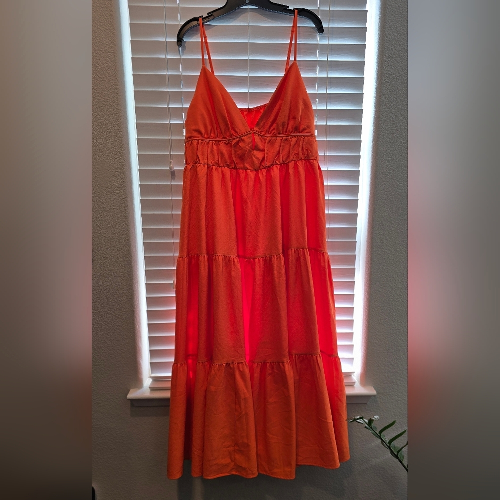 SHEIN Orange Spaghetti Strap Tiered Maxi Dress